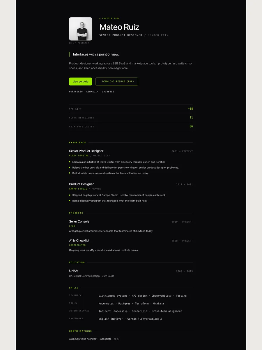 The Carbon public page design.