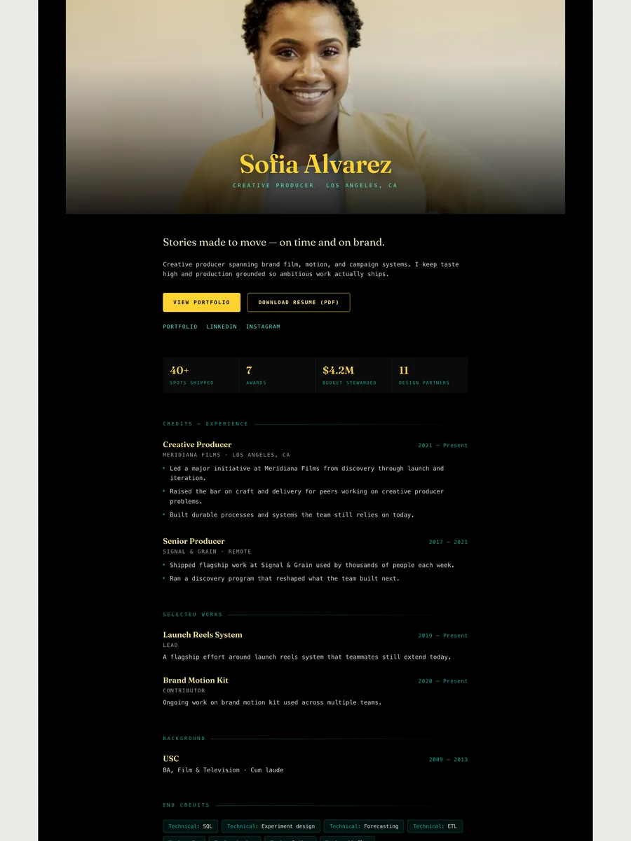 The Cinema Band public page design.