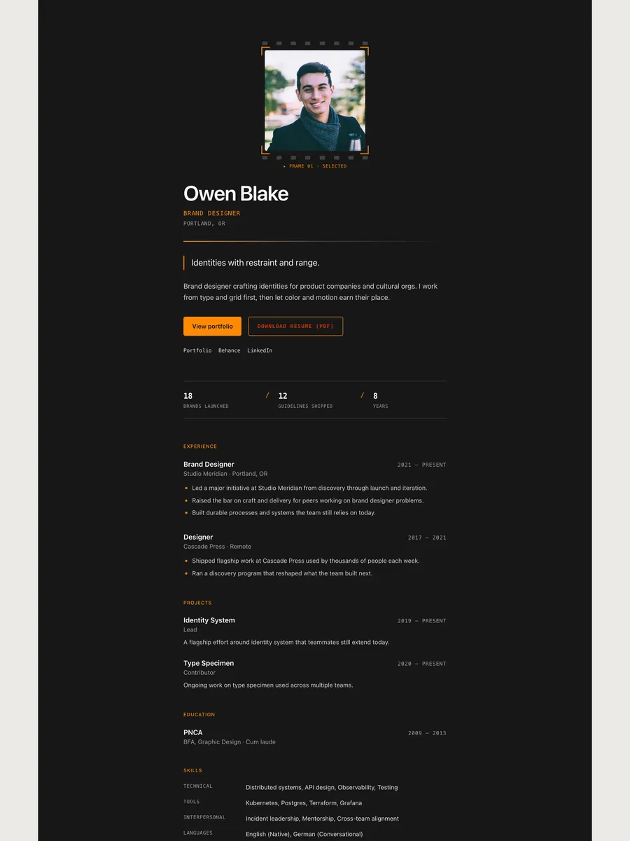The Contact Sheet public page design.