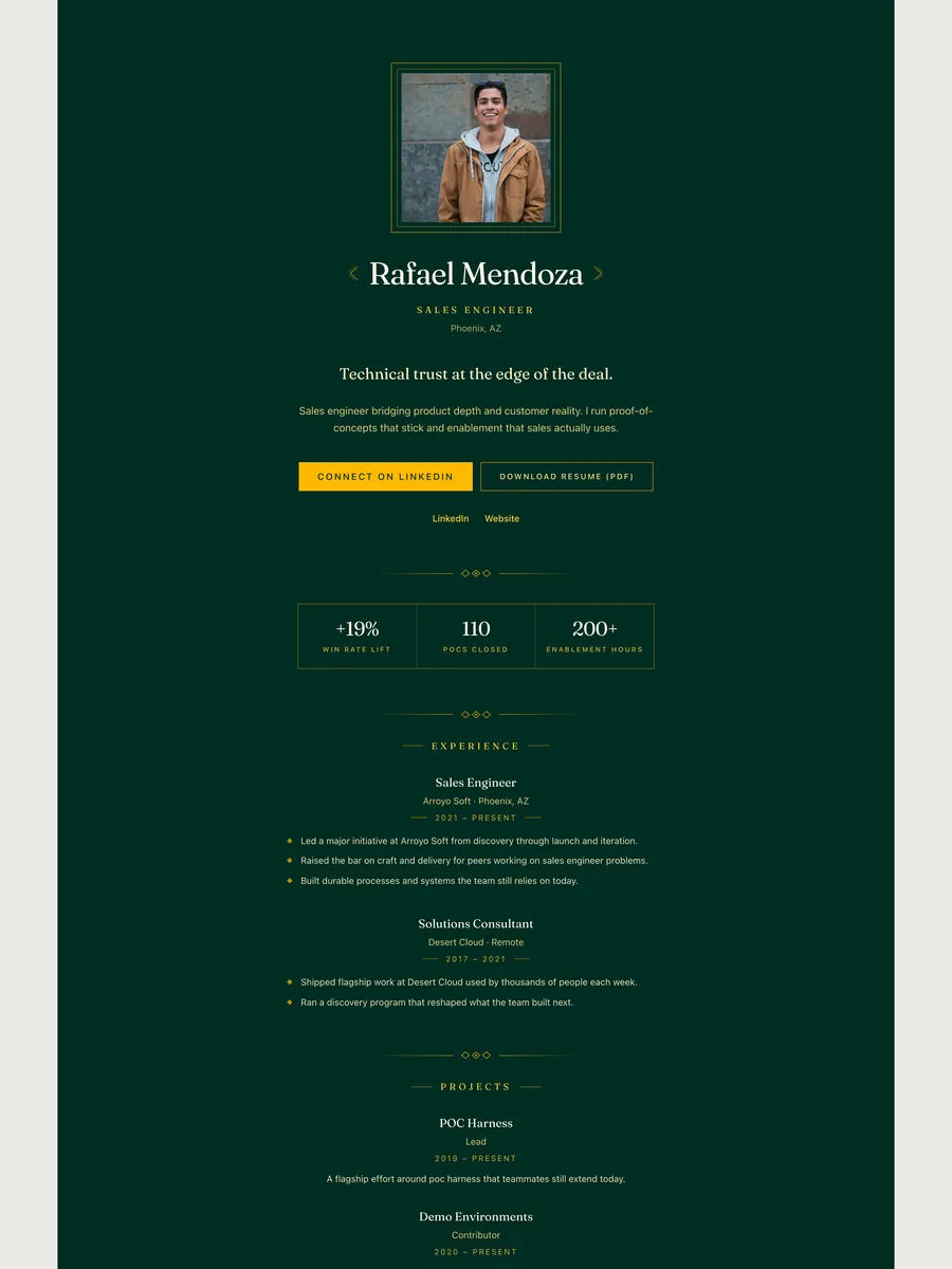 The Deco Vertical public page design.