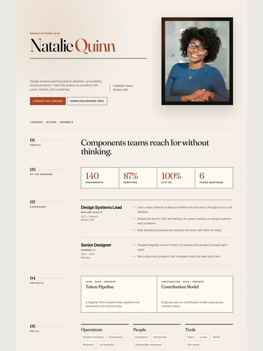 The Dossier public page design.