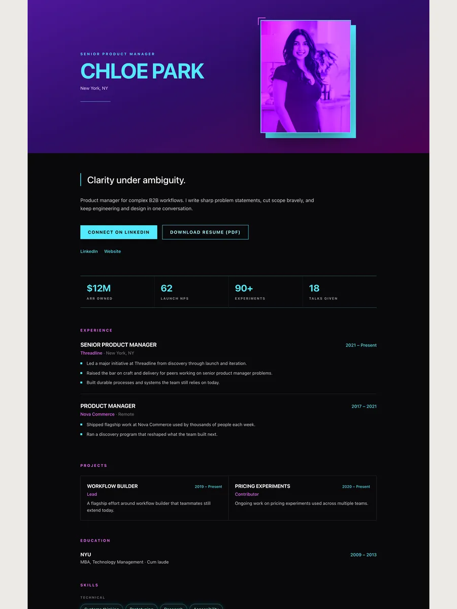 The Duotone Runway public page design.