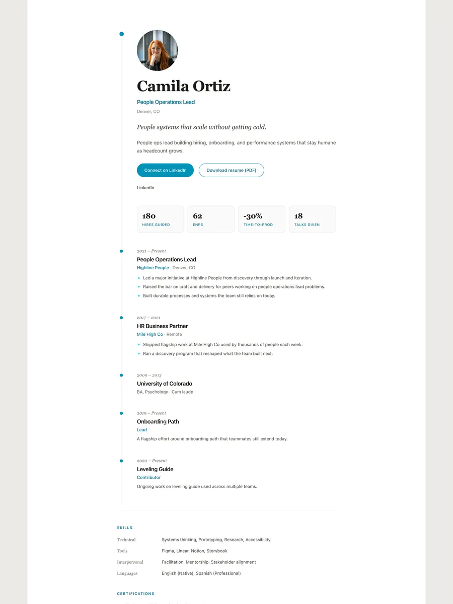The Meridian public page design.