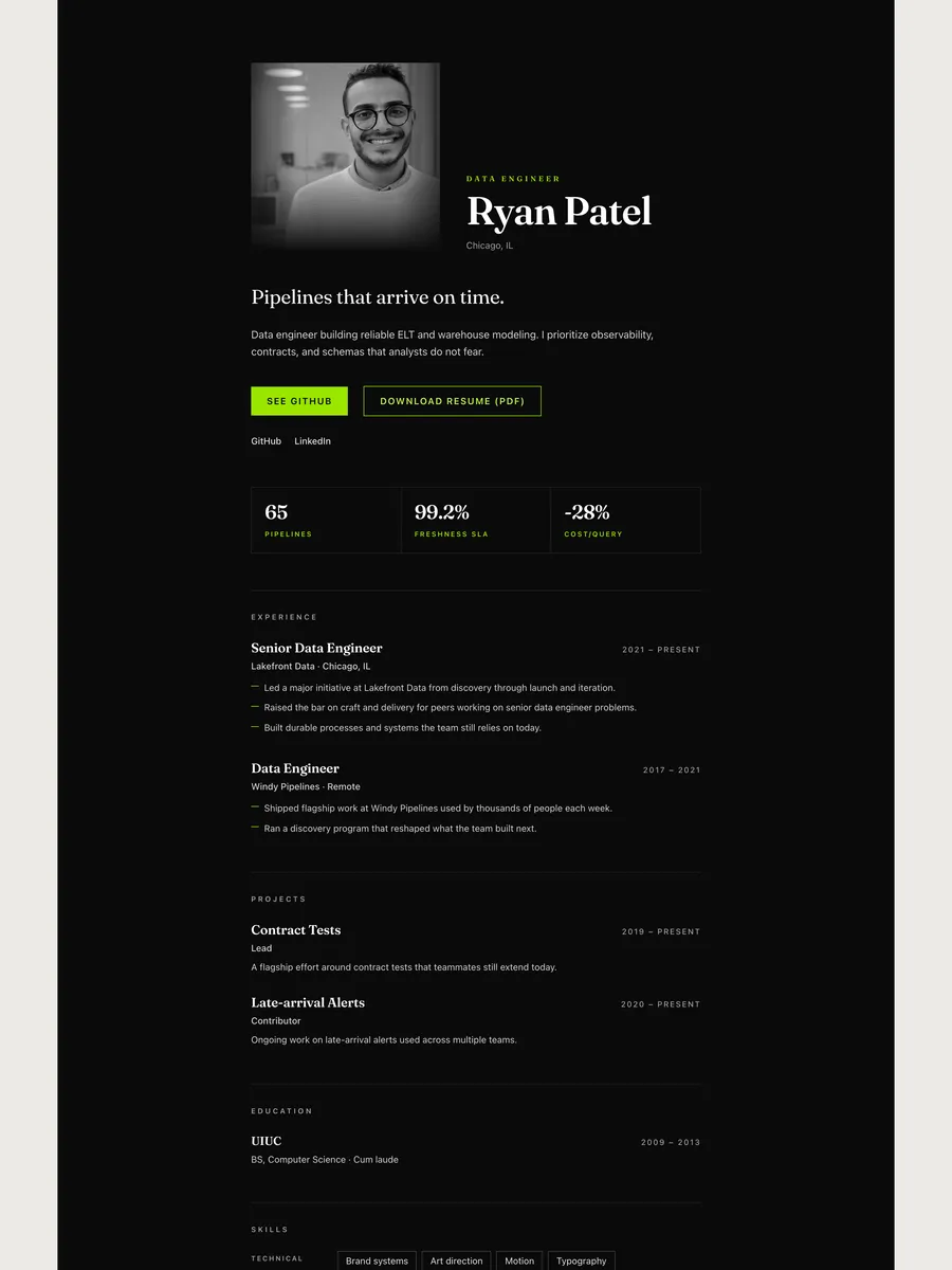 The Noir Spread public page design.