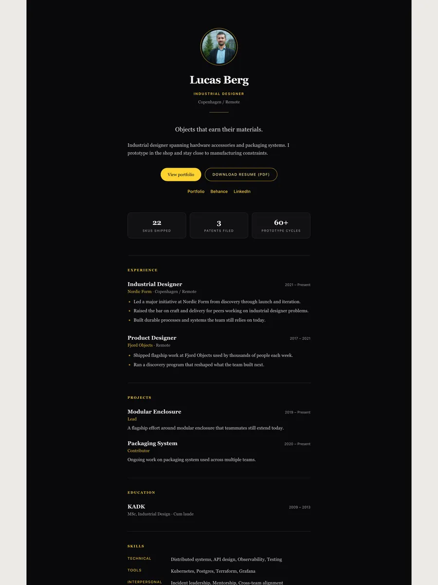 The Onyx public page design.