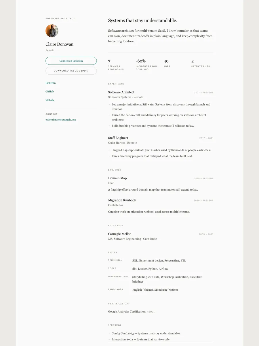 The Quiet public page design.